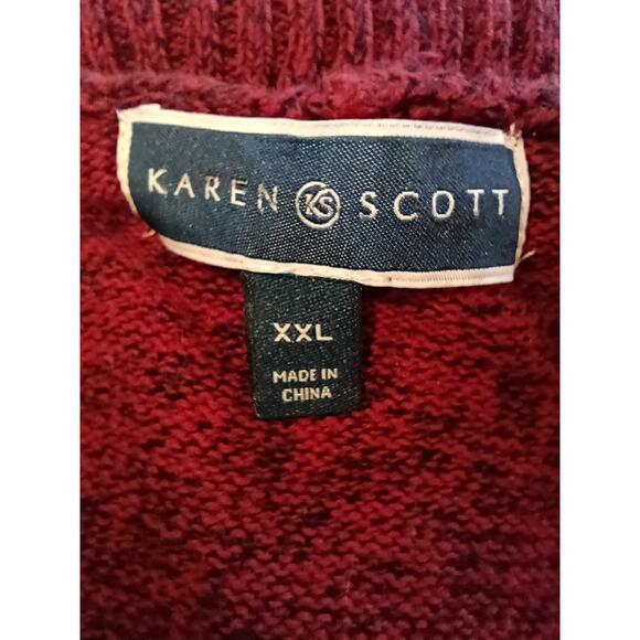 KAREN SCOTT Warm Winter Sweater 2X Cotton Red Cozy Christmas Ribbed - Picture 5 of 6